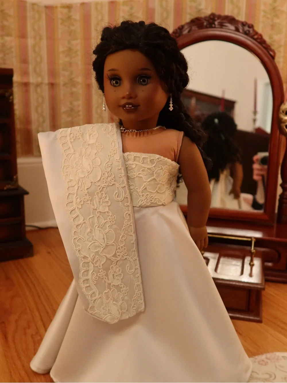 18 Inch American Girl Doll Lace & Satin Doll Gown with Shrug Handmade